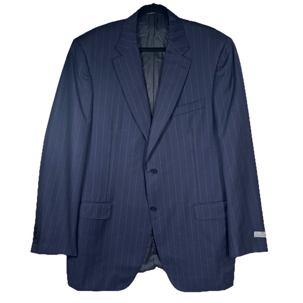Canali Blazer Mens 48L‎ Navy Pinstripe 100% Wool  2 Button 2 Vent Luxury ITALY
